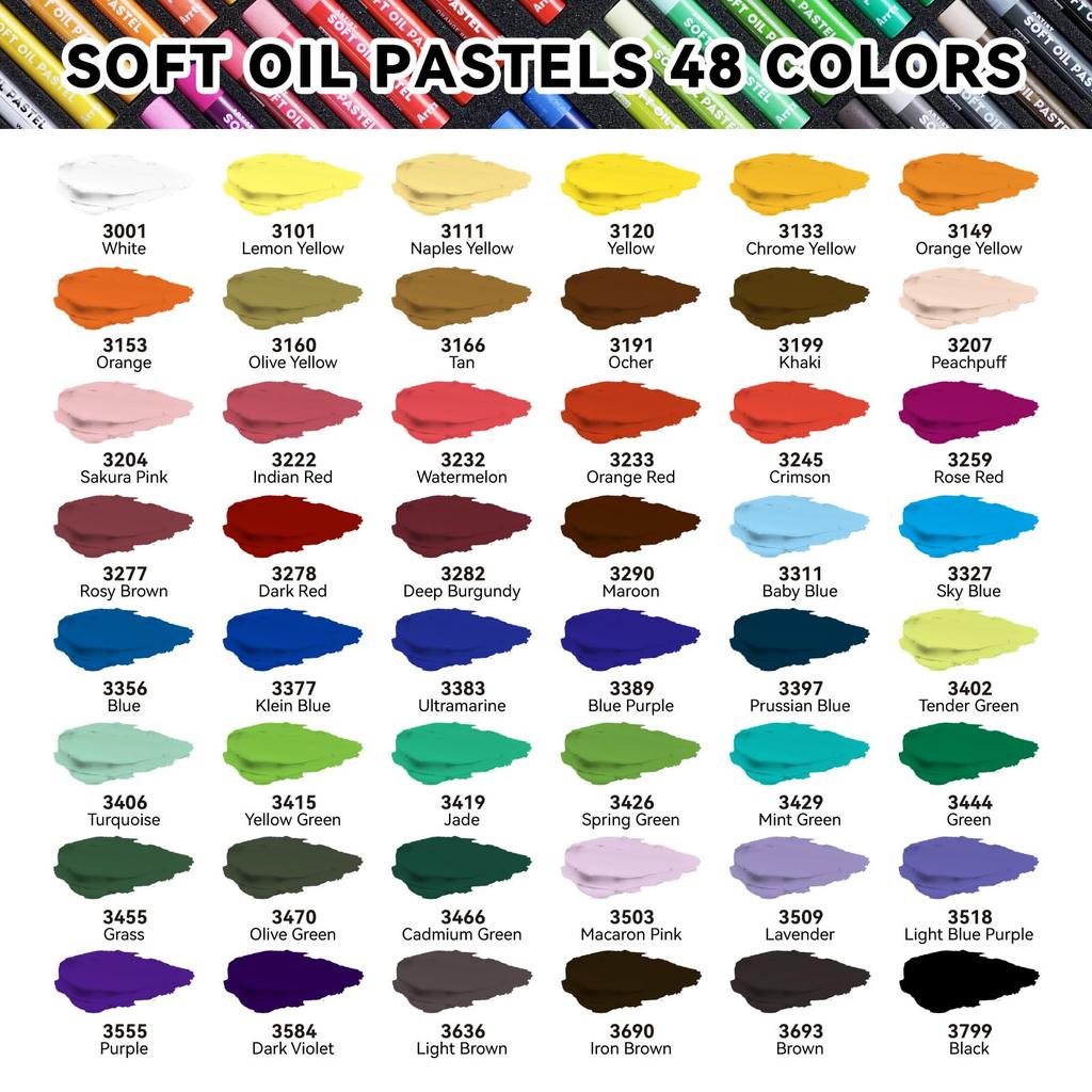 Arrtx Artist Oil Pastels 48-Color Set: Soft, Vibrant, and Creamy Professional Crayon Set for Artists and Beginners.