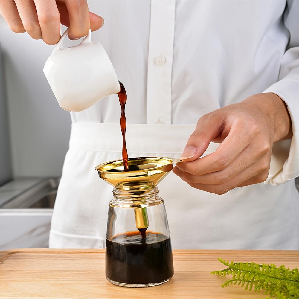 Gold-plated Stainless Steel Funnel Set for Essential Oils, Spices, Liquids, Kitchen Gadgets, Food Grade Bottles, Portable Funnel