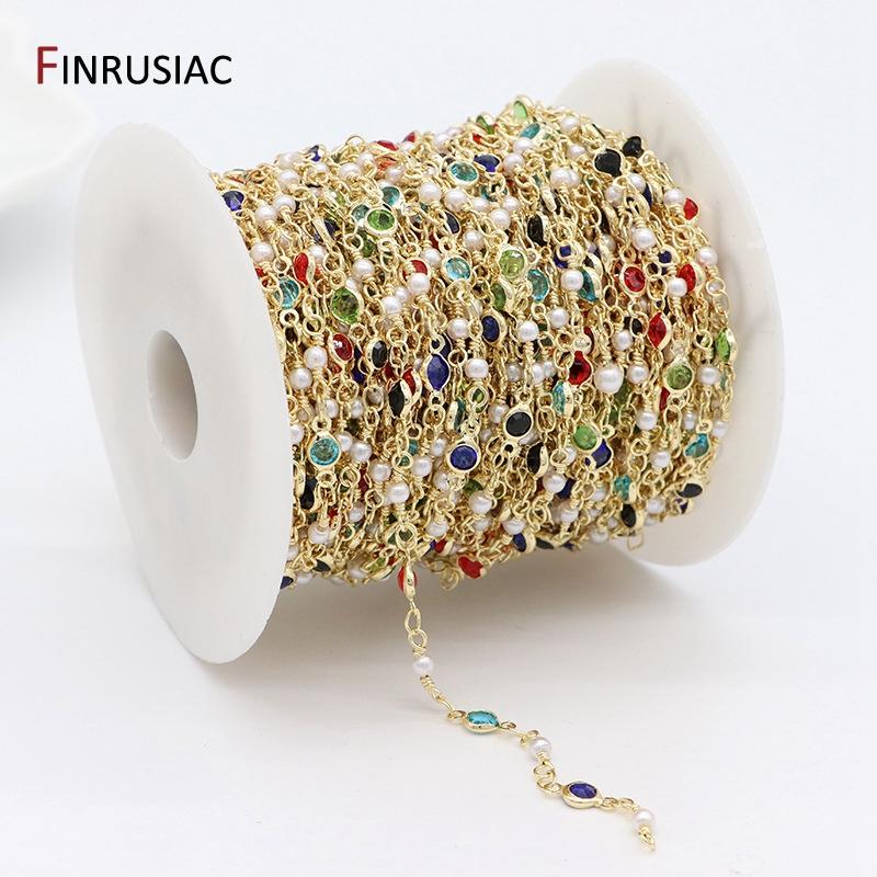 New Fashion 14K Gold Plated Brass Colorful Crystal Beads Chains For Necklace Bracelet Making DIY Jewelry Making Supplies