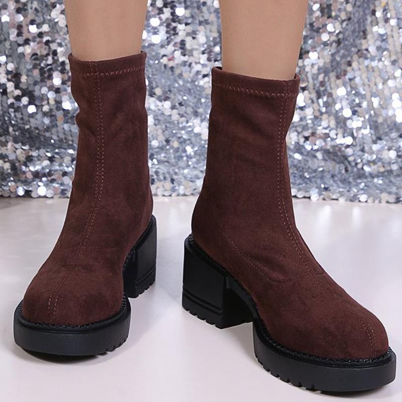

Осень Зима Однотонные Замшевые Ботильоны Женские Повседневные Большого Размера Ботильоны на Платформе Женские Удобные на Квадратном Каблуке Боты Женские 42