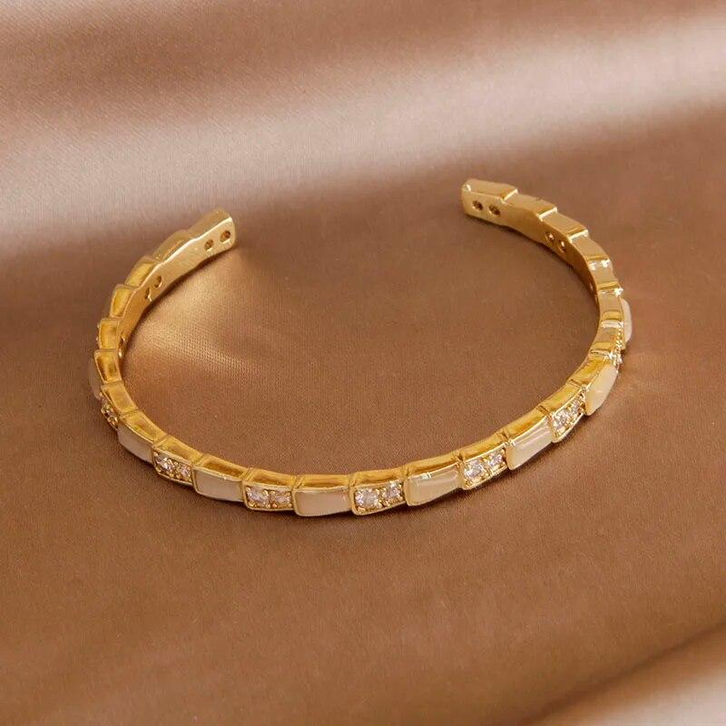 2023 New Design Opal Geometric Open Bangles&bracelets for Women Fashion Brand Jewelry Delicate Zircon Bangles