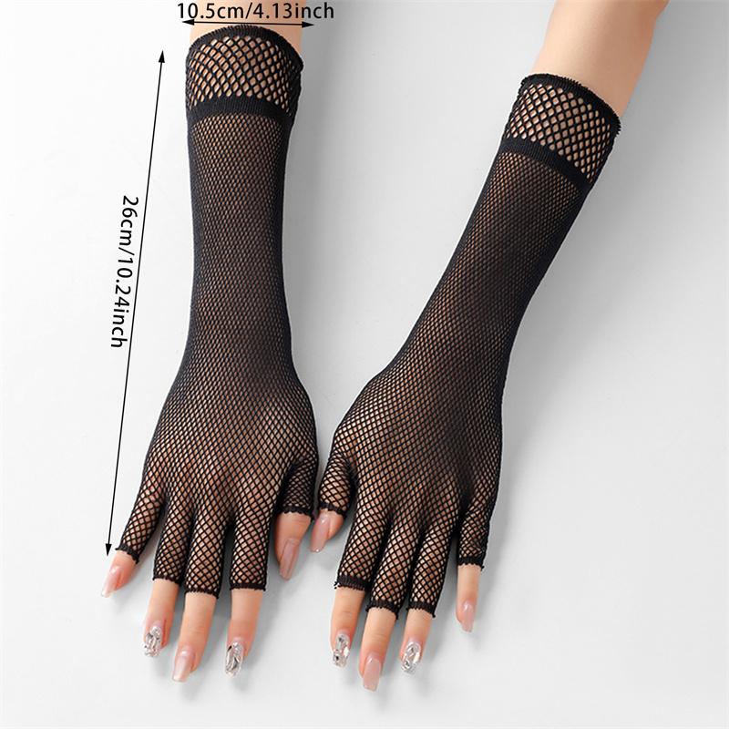 Fashion Women's Mesh Lace Gloves Dancing Party Half Finger Skeleton Gloves Halloween Short Gloves