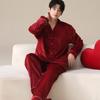 Pajamas wedding newlywed couple set winter coral fleece fleece thickened new Chinese red loungewear set
