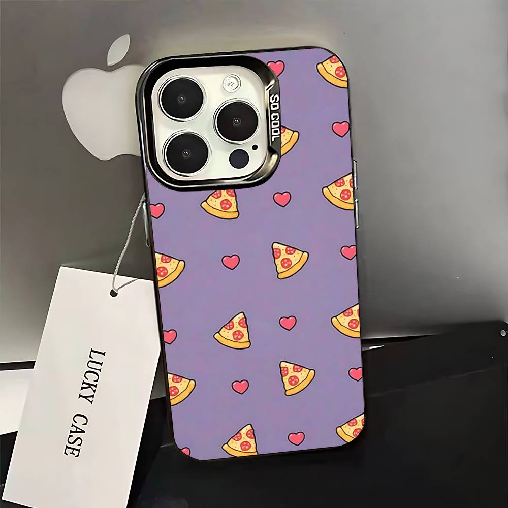 Leckeres Cartoon-Pizza-Handyhülle Für iPhone 16,15,14,13,12,11,Pro,XS,Max,Plus,Mini,SE Schwarzes Candy Matt Stoßfestes Cover