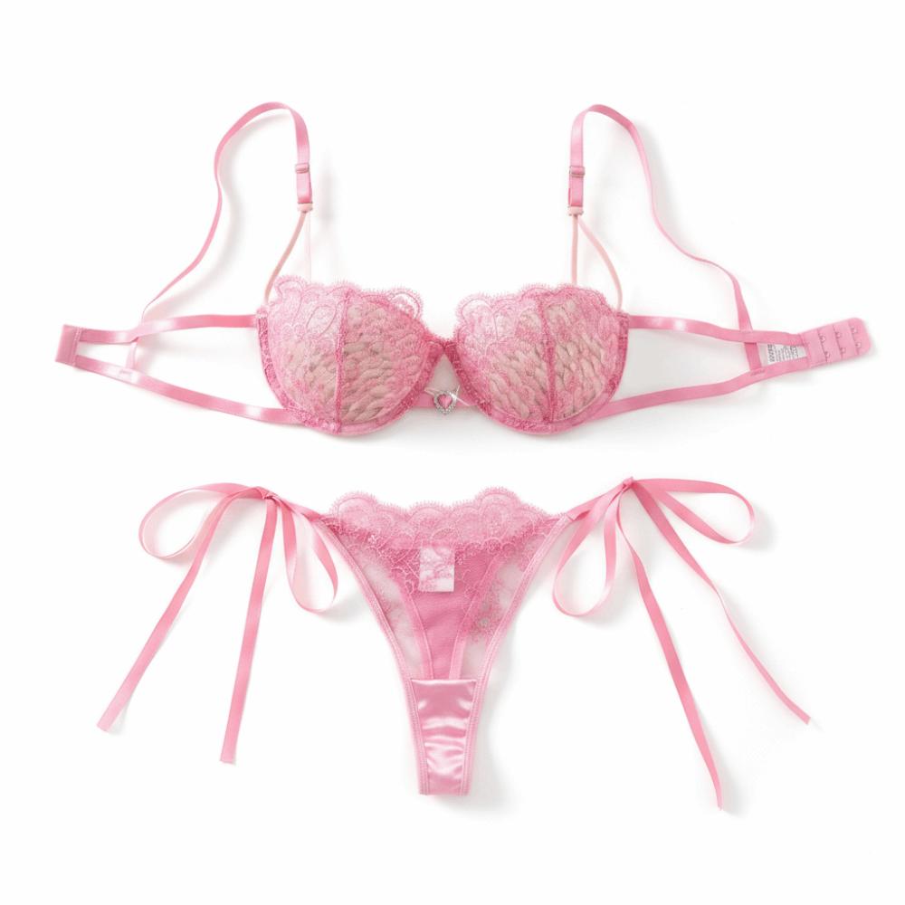 Hollowed-out Thong Bra Suit Lace-up Underwear Sets Versatile Lace Lingerie Set Valentine's Day