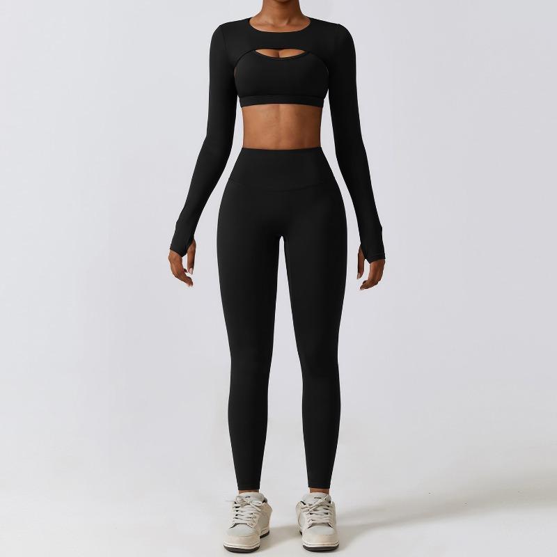Autumn and winter tight yoga clothes, nude quick-drying sports suit, thin fitness clothes three-piece set