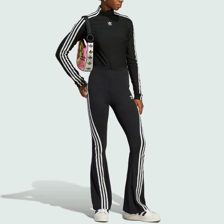 Adidas Originals Clover Flared Leggings Three Stripes Spliced Knit Sports Pants Women Bottoms Black IV9342