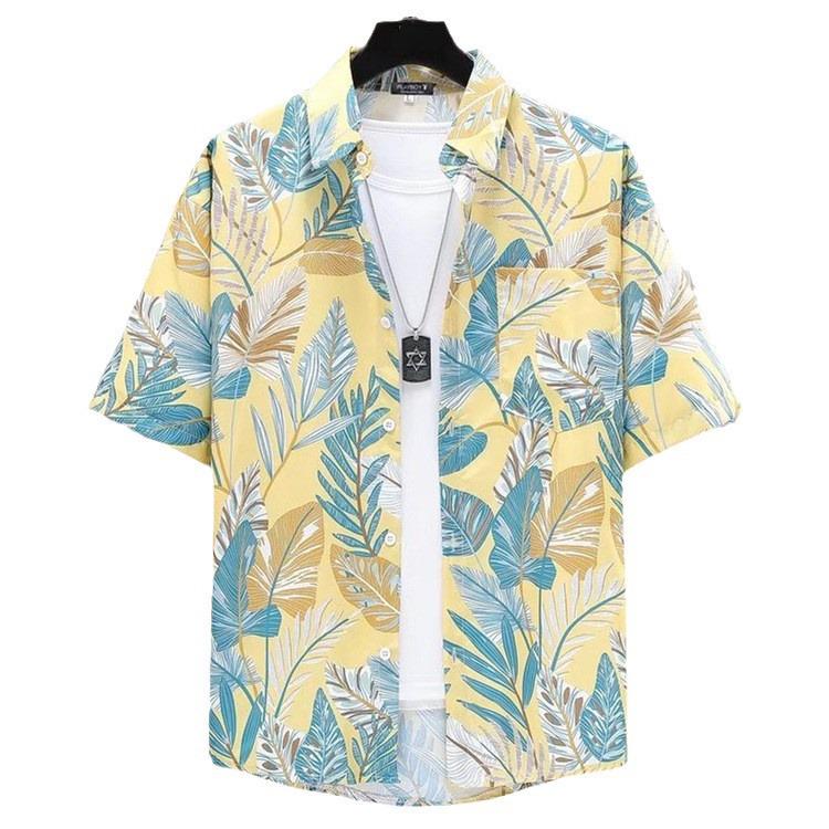 Men's Retro Floral Hawaiian Short Sleeve Summer Shirt for Youth
