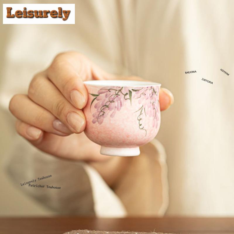 HOYIHM 71ml Powder Mist Chinese Wistaria Teacup Ancient Tea Bowl Tea Cup Set Tea-tasting Smelling Cup Jianzhan Master Cups Tea