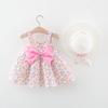 Summer Girls Cotton Princess Dress With Hat Large Bowknot Front Cute Kids Clothing For Little Girl Party Wear
