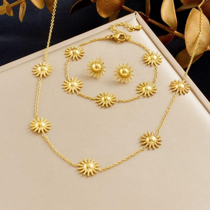 Gold Plated Sunflower Jewelry Set Necklace Bracelet Earrings for Women Stainless Steel