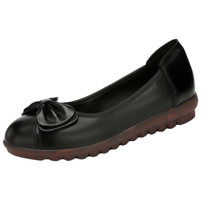 Tendon Bottom Mother Shoes Soft Leather Soft Bottom Comfortable Middle-Aged And Elderly Women'S Leather Shoes Flat Peas Single