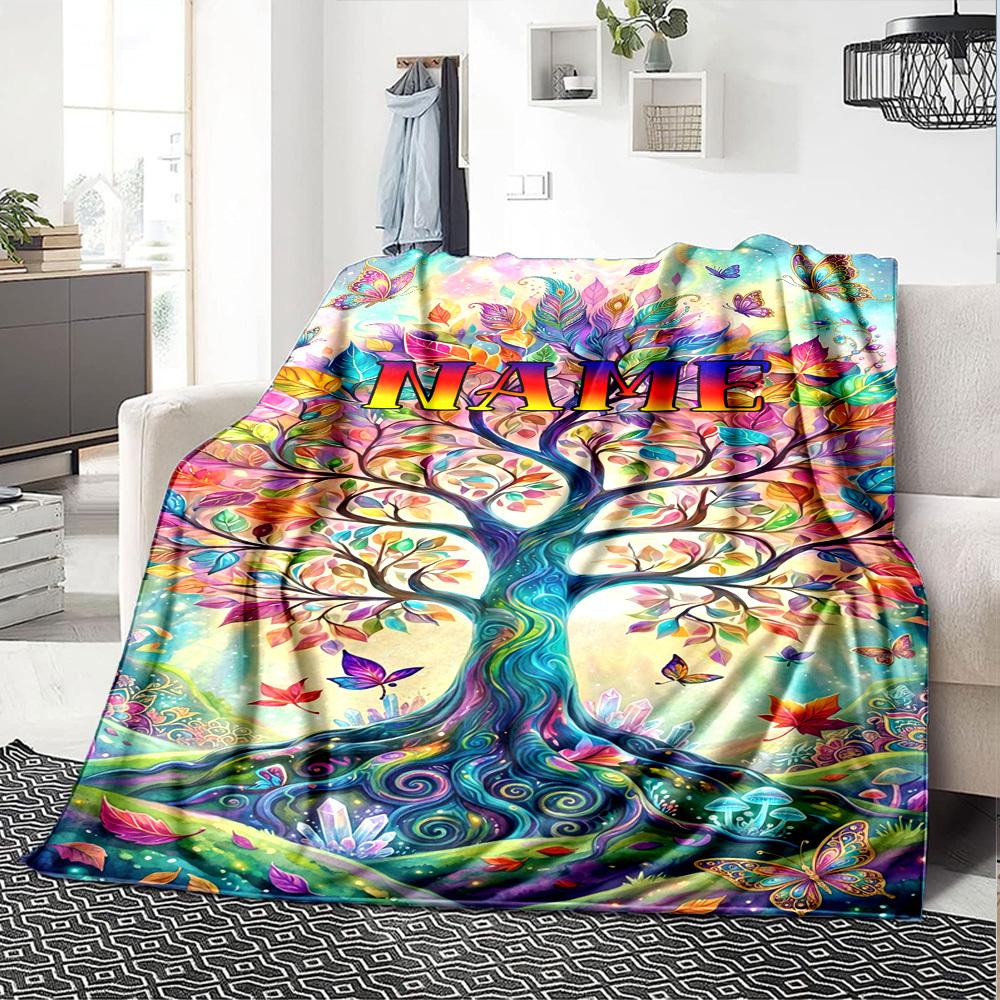 Colorful Tree Of Life Home Customize Your Name Blankets Soft Cozy Lightweight Allseason Multiuse Throw Perfect For Couch Office Bed Living Room Picnic