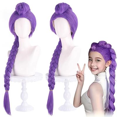 Perucă Cosplay Kpop Hunters Rumi Mira Zoey pentru Fete Copii Anime Hunters Păr Lung Violet Negru Perucă Sintetică Împletită Recuzită Costum