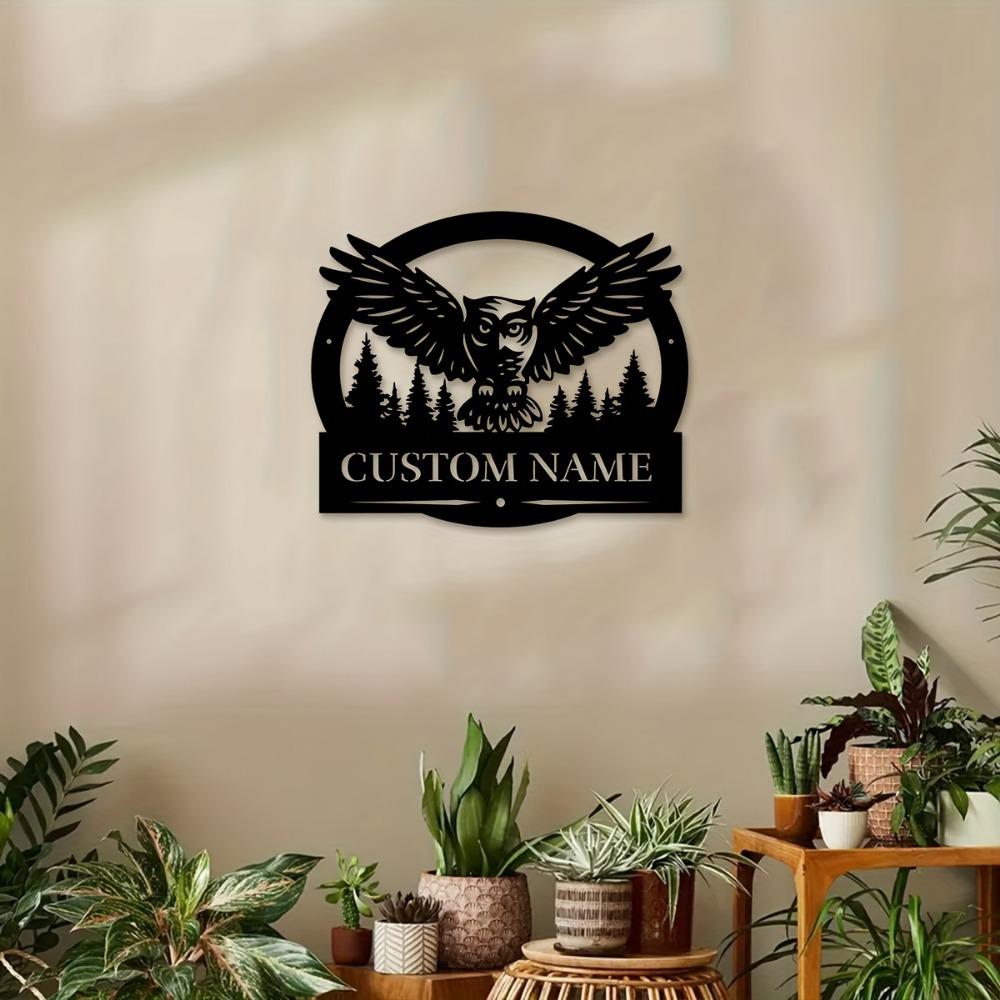 1pc Custom Nocturnal Bird Metal Wall Art, Personalized Owl Emblem, Rustic Farmhouse Decor for Lounge, Office, Living Room, Custom Sign