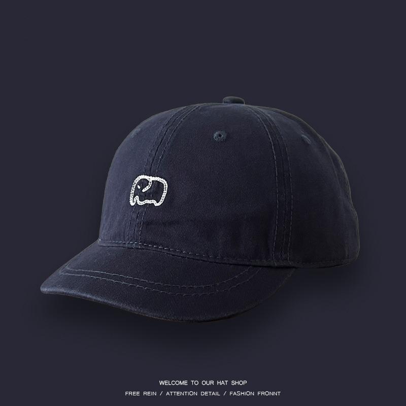 Retro Short Brim Cap Female Couple Versatile Soft Top Thin Baby Elephant Embroidered Short Edge Baseball Cap Men