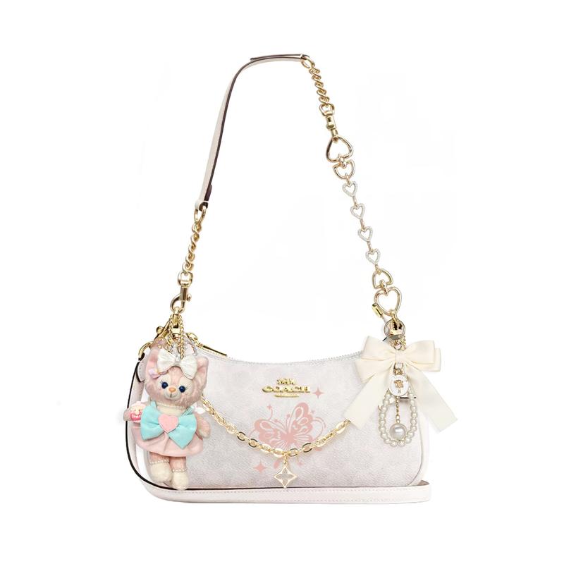

COACH shoulder bag [Customized bag] Teri 25 brand micro-label detachable strap bow silk scarf extension chain printed Fengguolin basic model білий