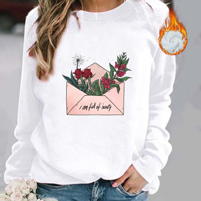 

(Азиатский размер) Женский осенне-осенний милый цветочный тренд с принтом «Сладкая любовь», зимние женские весенние модные повседневные пуловеры, флисовая одежда, толстовки с графическим рисунком