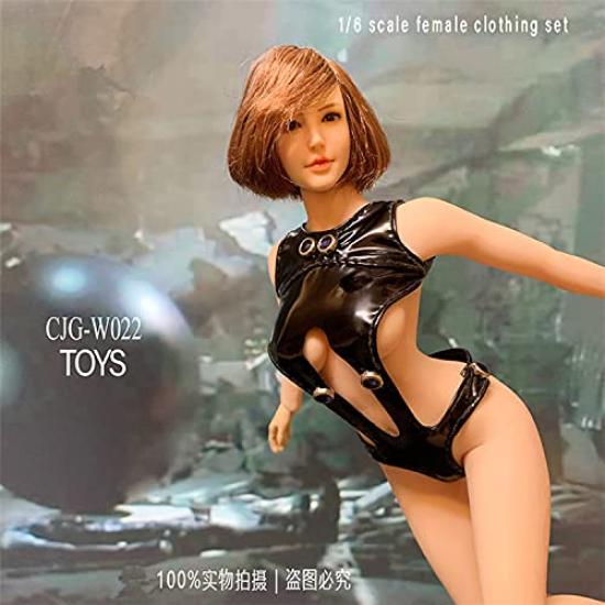 Figure Beautiful Woman Sexy Black Leather Clothes and One Piece Full Body Underwear Set Head and Shoes Not [TOYBARJAPAN] 1/6 Accessories/CJG-W022
