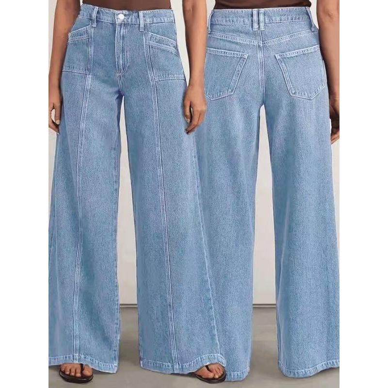 "Women’s Deep Blue Wide Leg Jeans - Stylish Denim Trousers for Comfort and Versatility