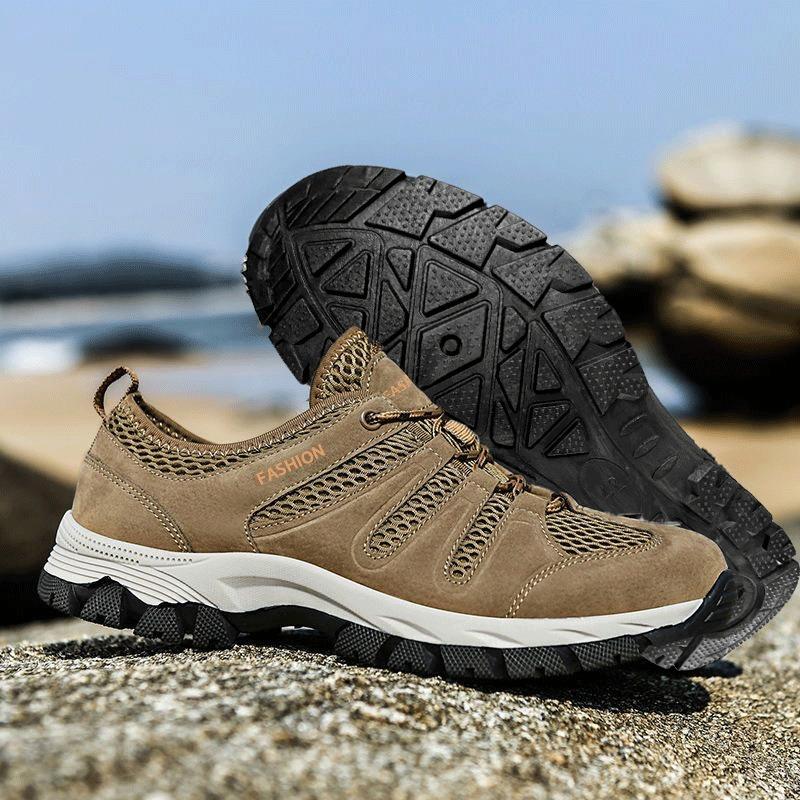Spring and summer mesh breathable outdoor sports hiking shoes new men's lace-up round head fashion casual travel shoes