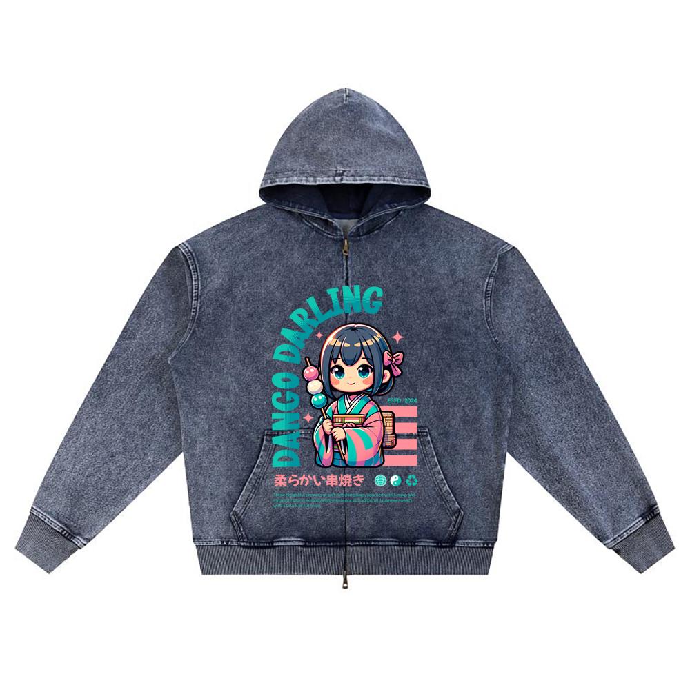 

DTG print Knitted Denim Zip-Up Hoodie DANGO DARLING Brother Print Zipper Hoodies XL темно-синий