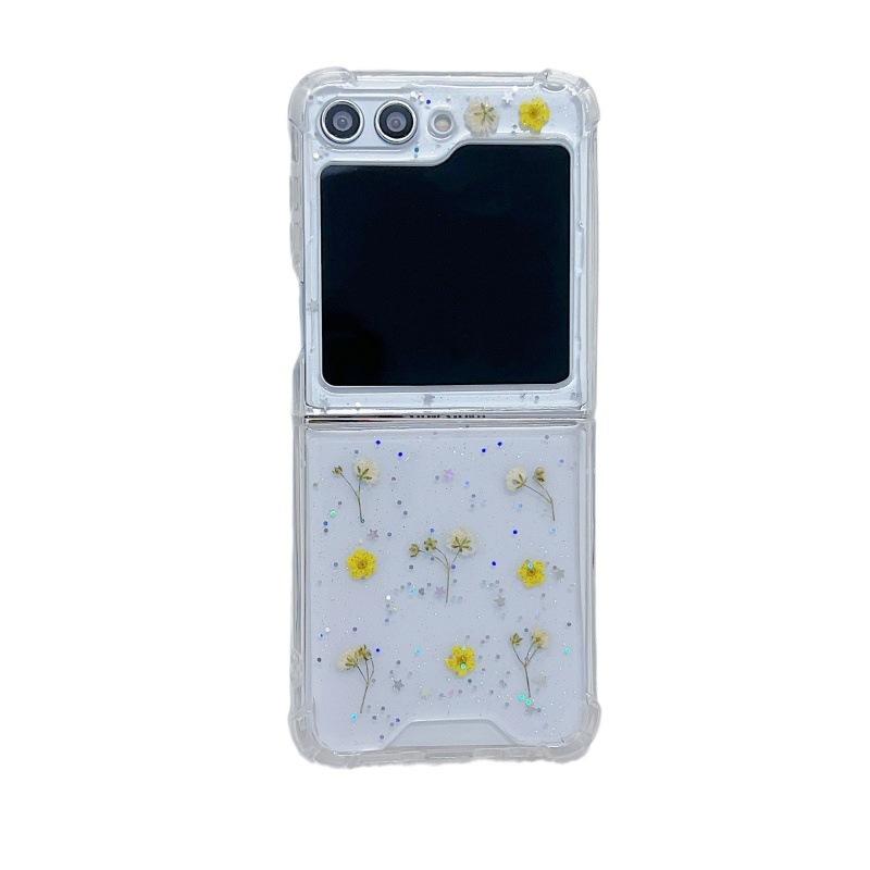 Gypsy small floral mobile phone case Samsung folding ZFlip1/1/1 all-inclusive anti-drop real flower dried flower transparent