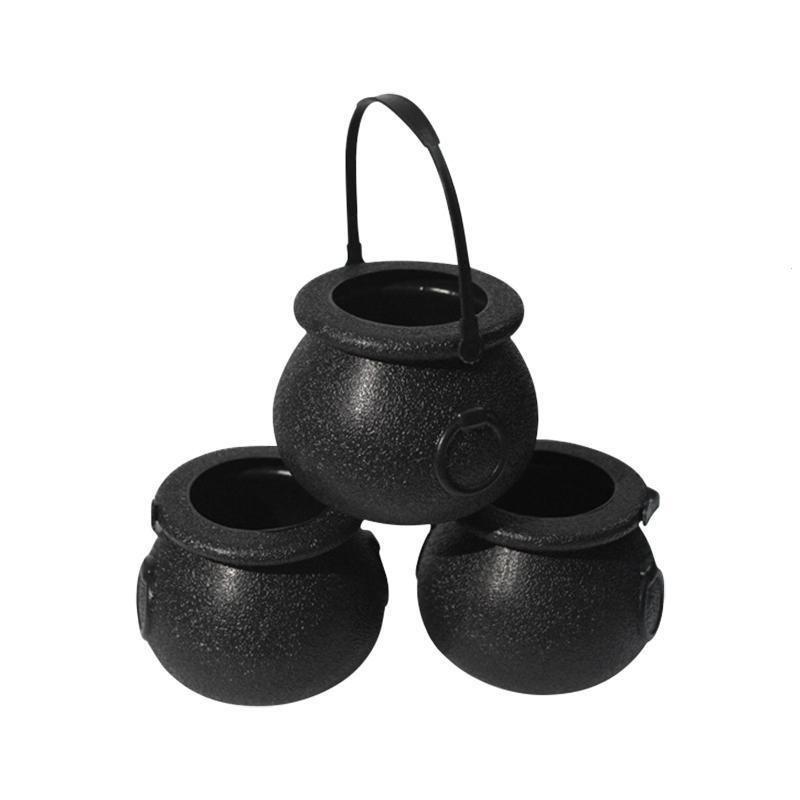 2Pcs/Lot  Black+White Plastic Candy Jar Skull Witch Cauldron Candy Kettle Halloween Party Hanging Pro