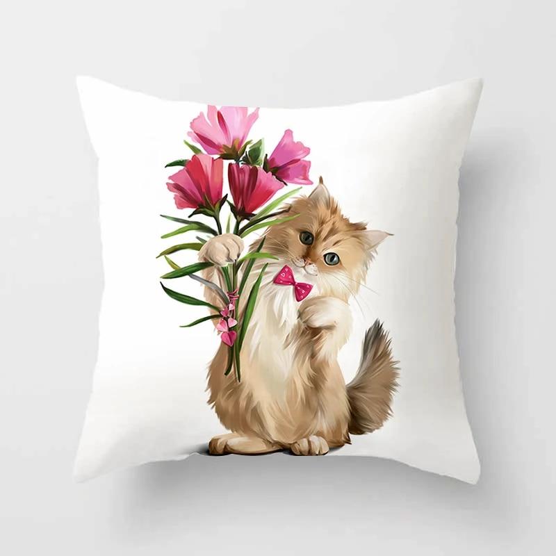 Cute Cat Print Polyester Cushion Cover 45x45 Throw Pillow Case For Sofa Car Home Decorative Pillowcase Pillow Cover