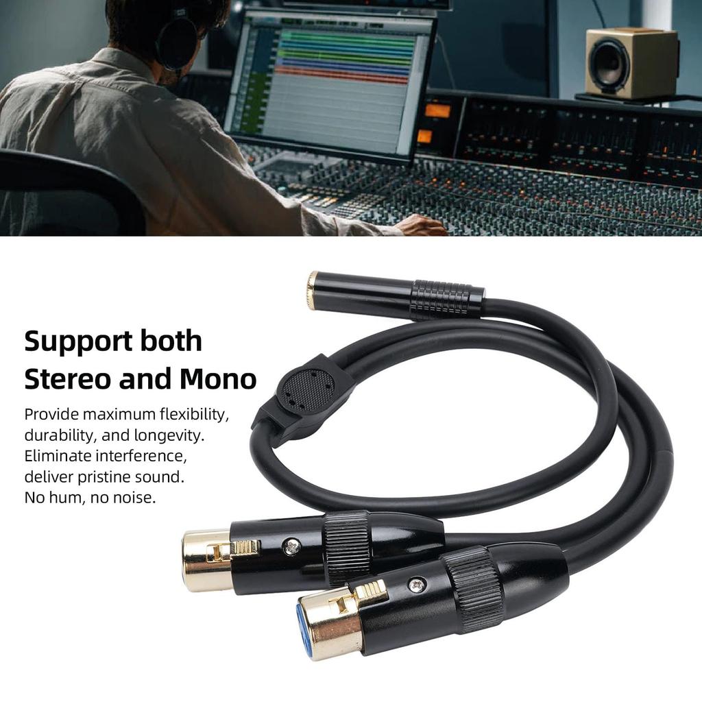 XLR To 14 Inch Y Splitter Cable, Balanced XLR Female To 14 Inch Female Cable, Supports Both Stereo and Mono, for Mixer Microphone Amplifier Keyboard