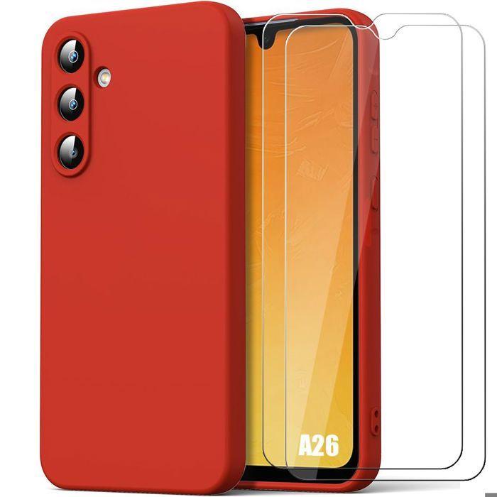 Coque de protection - BOOLING - Samsung Galaxy A26 5G - Silicone Liquide Rouge - Anti-Rayures - 2 Verres Trempés