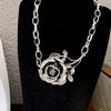 Coarse Exaggerated Flower Necklace Big Neck Chain Jewelry Metal Rose Necklace  Girls