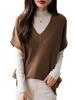 Women's V-neck Ribbed Wool Sweater Vest - Sleeveless, Loose Fit for Autumn/Winter.