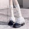 Lolita Leg Warmers For Women Ruffled Lace Kawaii Calf Leg Covers Jk Uniform Bowknot Knit Boot Cuffs Sweet Girls Gothic