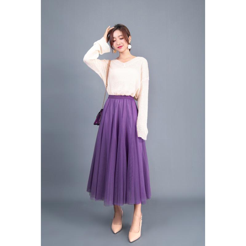 Elegant A-Line Pleated High Waist Mesh Skirt - Autumn Collection for Women