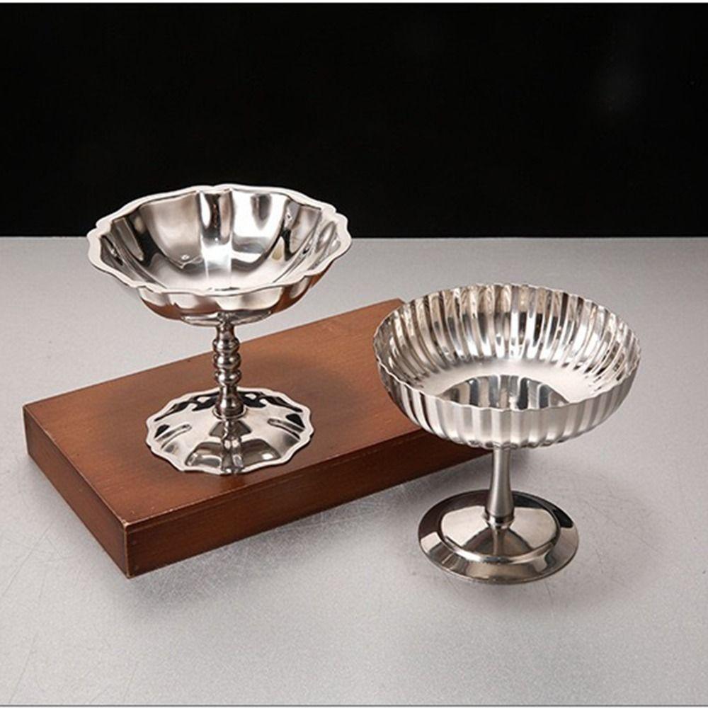 Food Grade Stainless Steel Dessert Bowl Reusable High Footed High Footed Ice Cream Cup Retro Style Mini Round Snack Serving Dish
