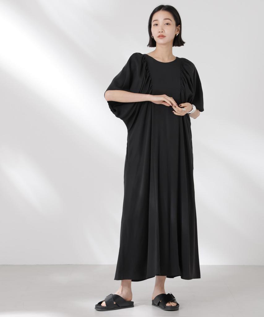 Nano Universe Front and Back Volume Gathered F Women's Two-Way Dress, 011, Sumikuro, 673-5119333