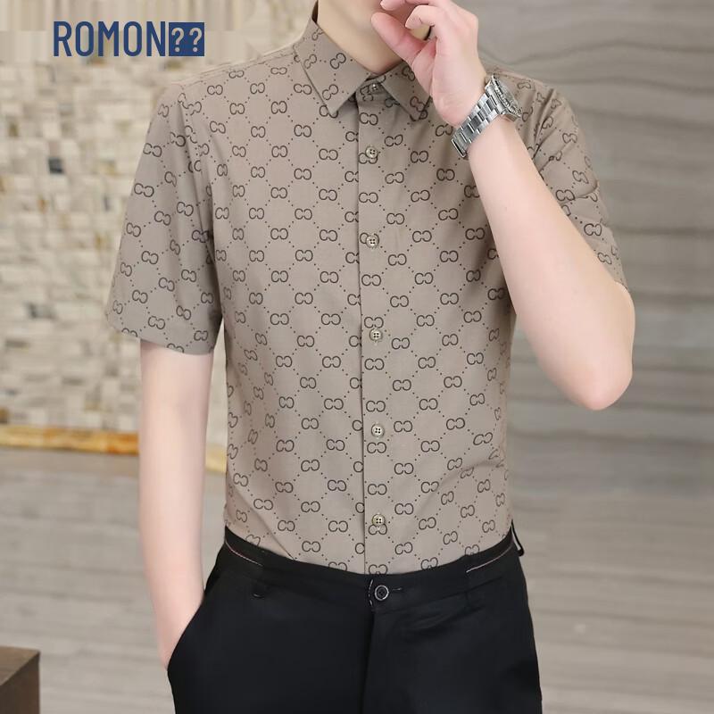Romon Men s Short-Sleeve Business Casual Shirt L