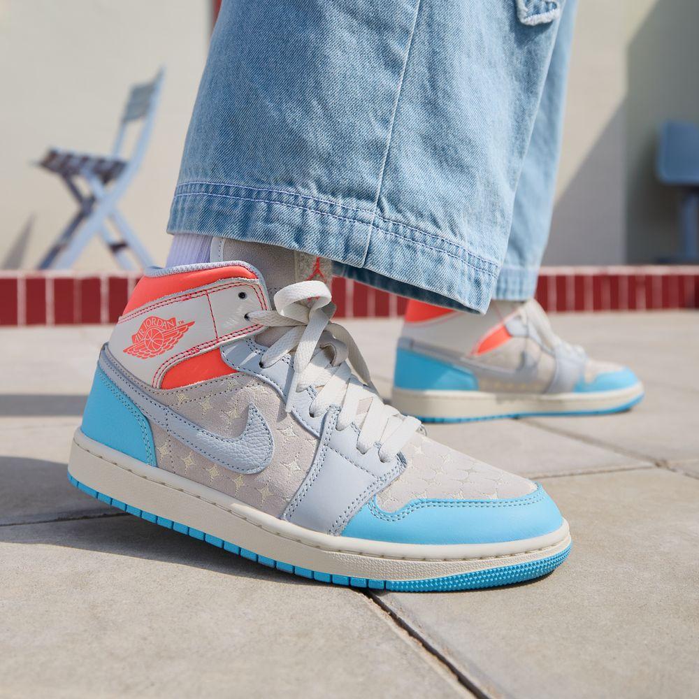 Jordan 1 Mid Sail Hot Lava Blue Chill (Women s) 35.5