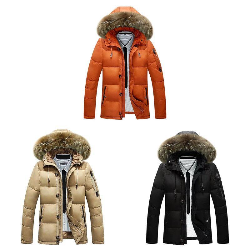 Premium Quality Winter Men's Thick Down Jacket With Cozy Faux Fur Collar And Hood
