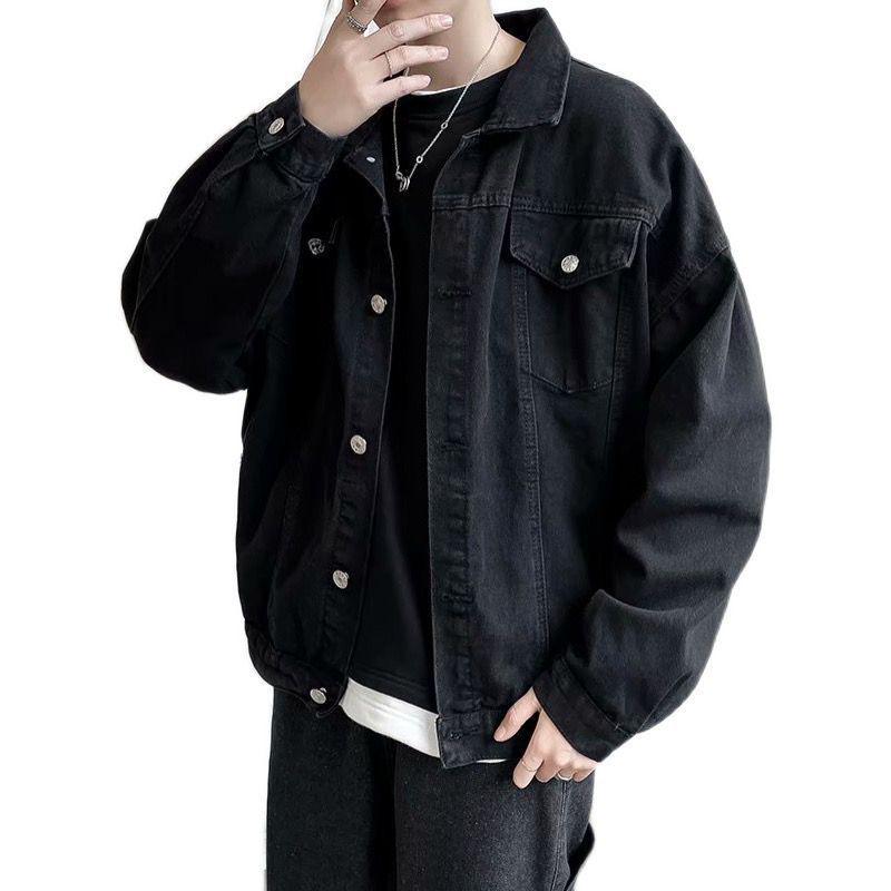 Men's Retro Loose Fit Denim Jacket - Solid Color, Korean Style, All-Match Workwear, Perfect for Spring and Autumn.