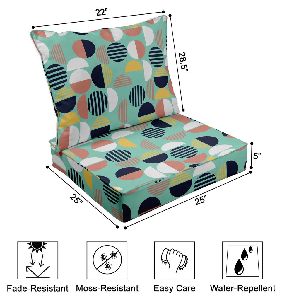 Vargottam Printed Outdoor Deep  Seat  Patio  Cushions Set 2pcs Seat Set All Weather Replacement