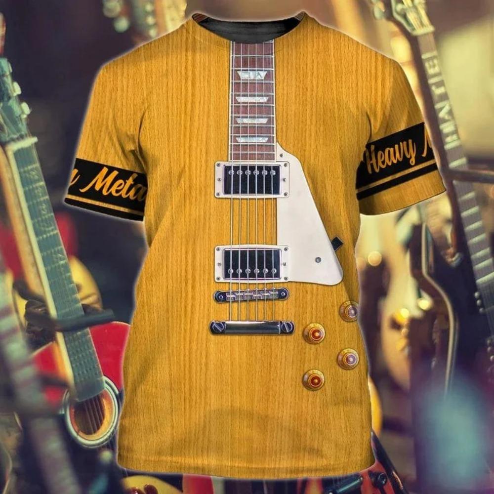 

Jazz 3D printed piano guitar pattern men s fashionable round neck short sleeved T-shirt 6XL