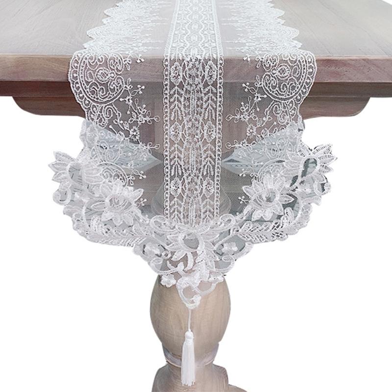 

Nordics Styles Tassels Trimmed Table Cloth Polyester Fabric Easy Cleaning Dining Room Decoration 30*160cm