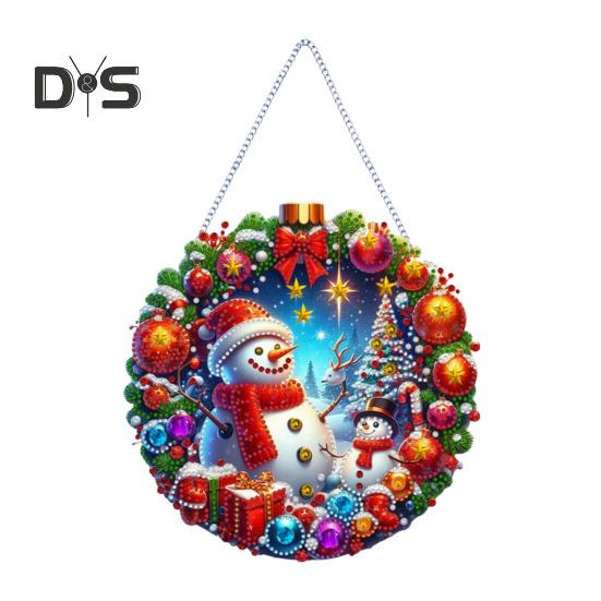 Christmas Rhinestone Pendant Hanging Santa Snowman Tree Ornament DIY Double Sided Rhinestone Art for Wall Door Window Fireplace Decor
