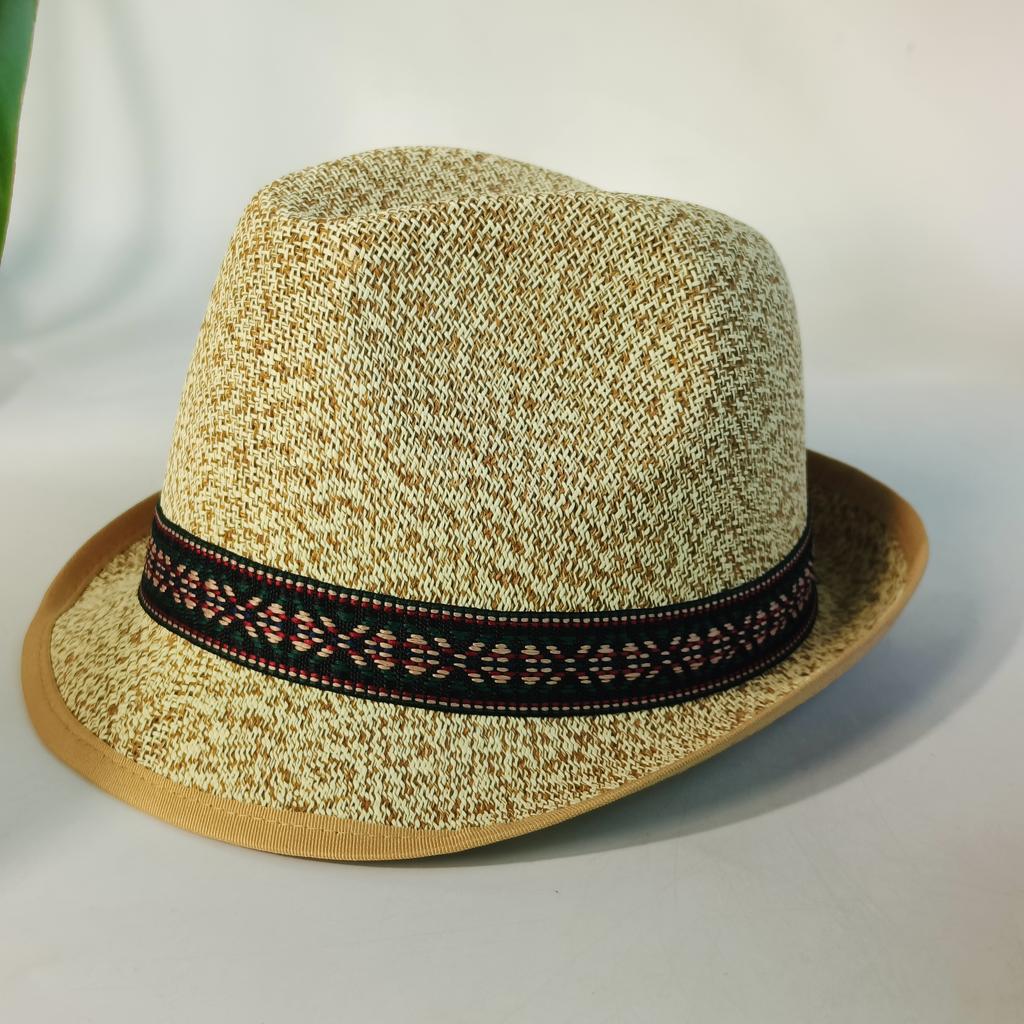 Vintage British Trilby Straw Hat Men's Summer Straw Fedora Breathable Beach Sun Hat Handwoven Straw Panama Hat Cuban Travel Cap