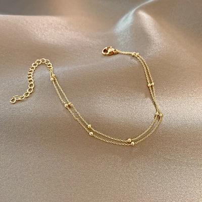 Trendy Double Layers Small Round Beads Bracelet Women'S Hand Bracelets Gold Color Chain Simple Female Ball Bracelet Jewelry