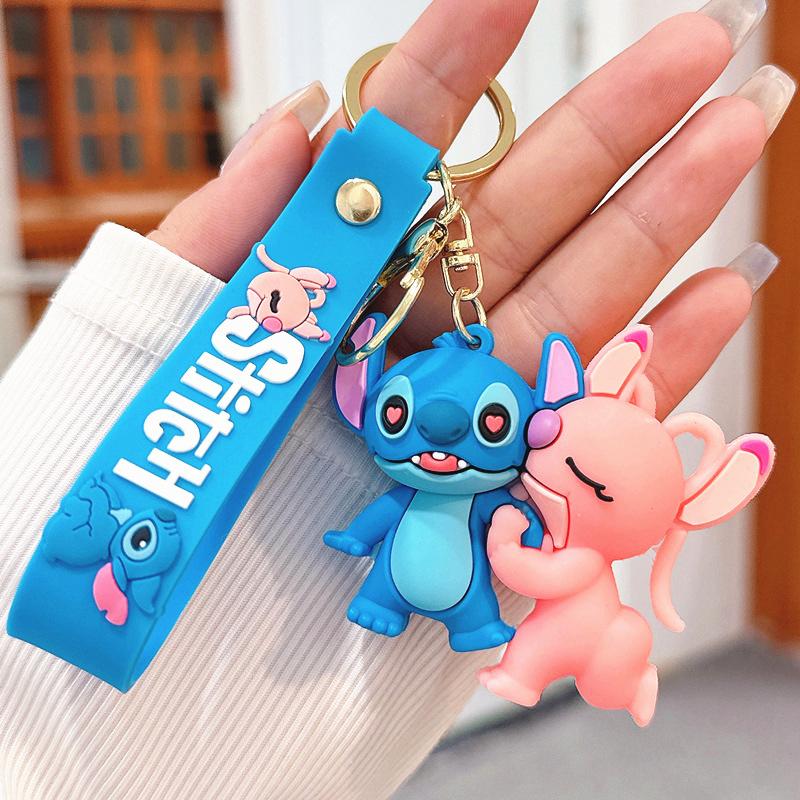 Car Cute flower Stitch bag pendant keychain Star and Stitch PVC soft plastic doll pendant couple small key chain Gift