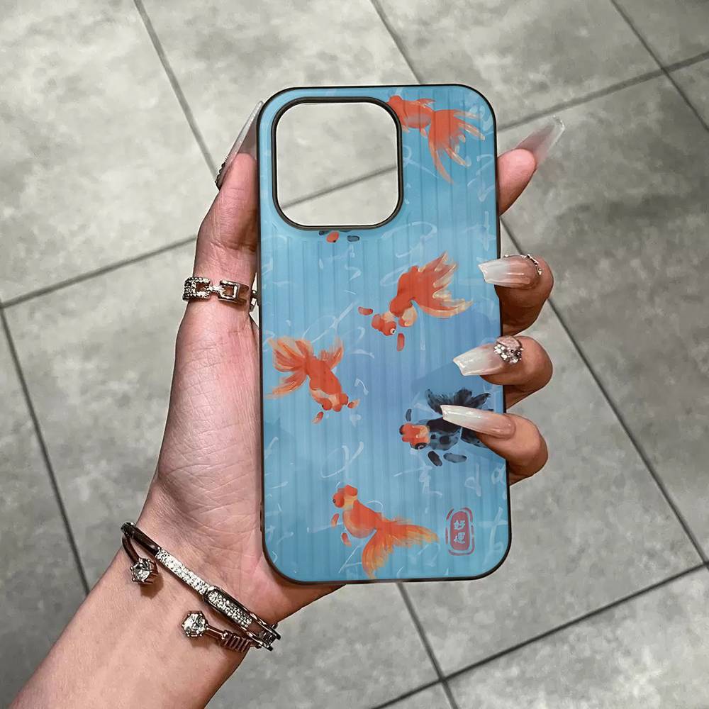 Fun Creative Cute Goldfish For IPhone 16 15 14 13 12 11 17 Pro Max Plus Wave Corrugated Phone Case Anti Drop Cover