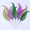 Yousheng Glitter Artificial Leaf with Stem Realistic Golden Green Purple Fake Fern Leaf Wedding Party Table Centerpiece Simulated Plants